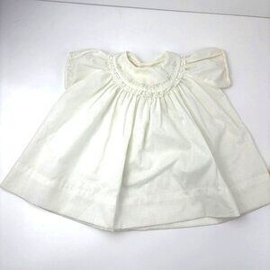 Vintage Nannette Baby Dress Hand Embroidered Pink Flowers Lace Collar 12”